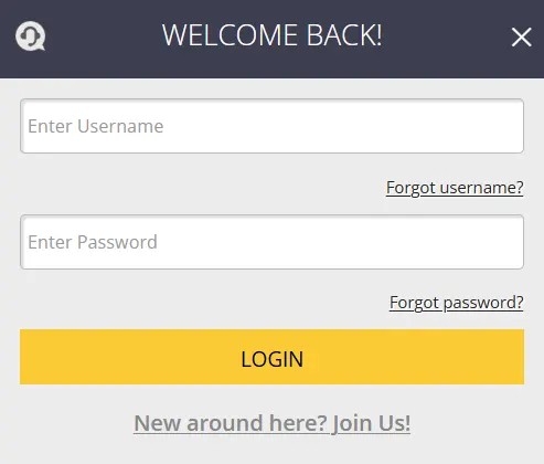 Betmaze Casino login form with username and password fields and yellow Login button