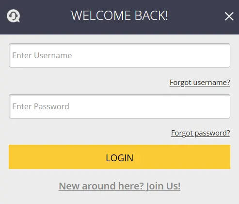 Betmaze Casino login form with username and password fields and yellow Login button