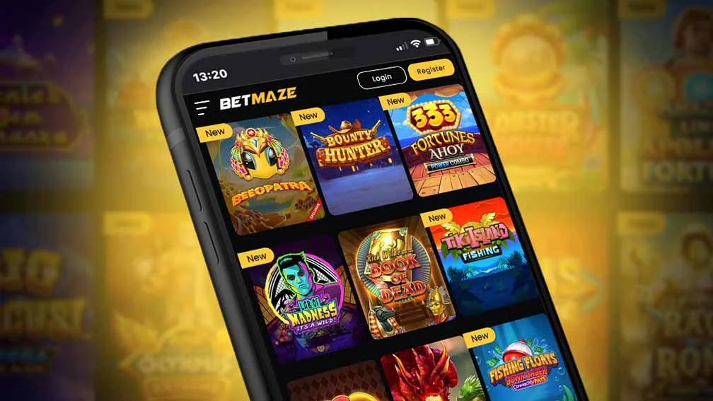Betmaze mobile casino app on smartphone screen showcasing new slot games in the lobby